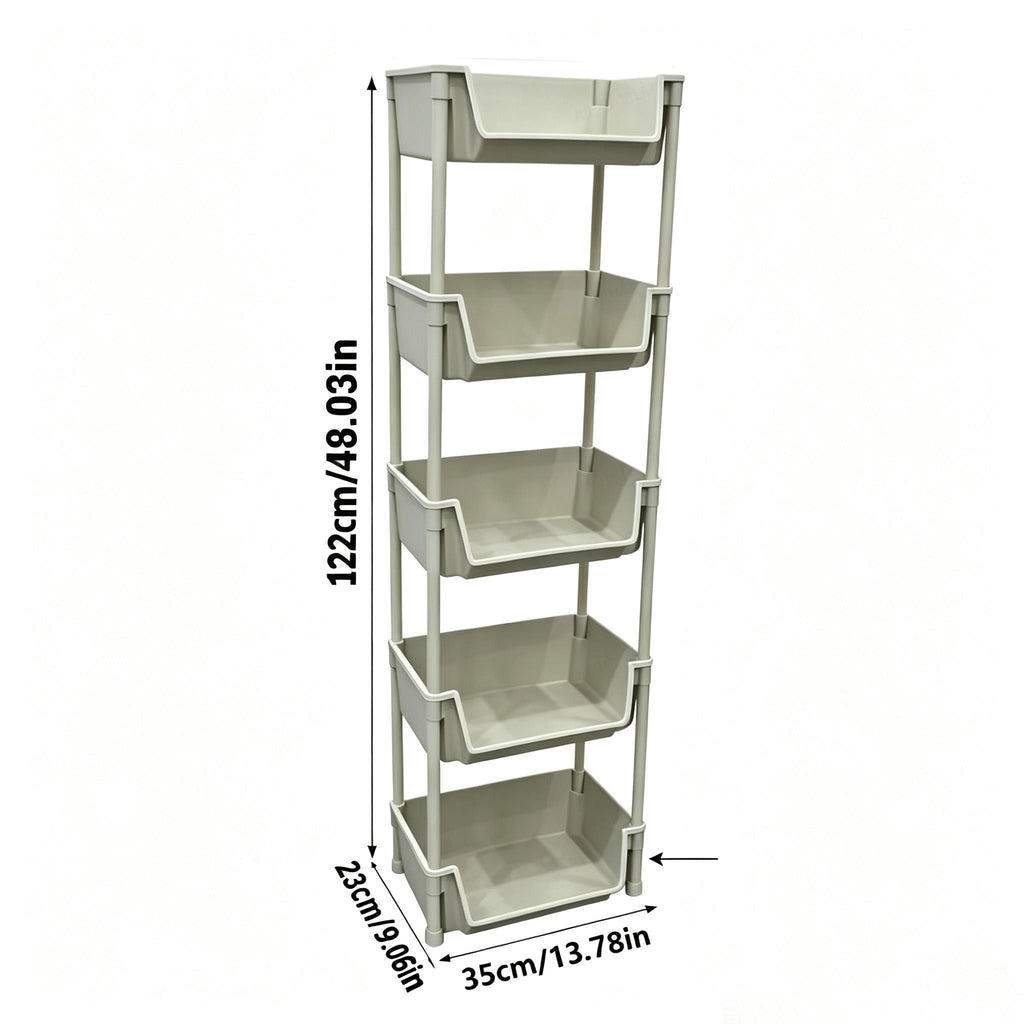 Beige Multifunctional Large-Capacity Plastic Storage Cart with Wheels – Multi-Tier Shelving Unit