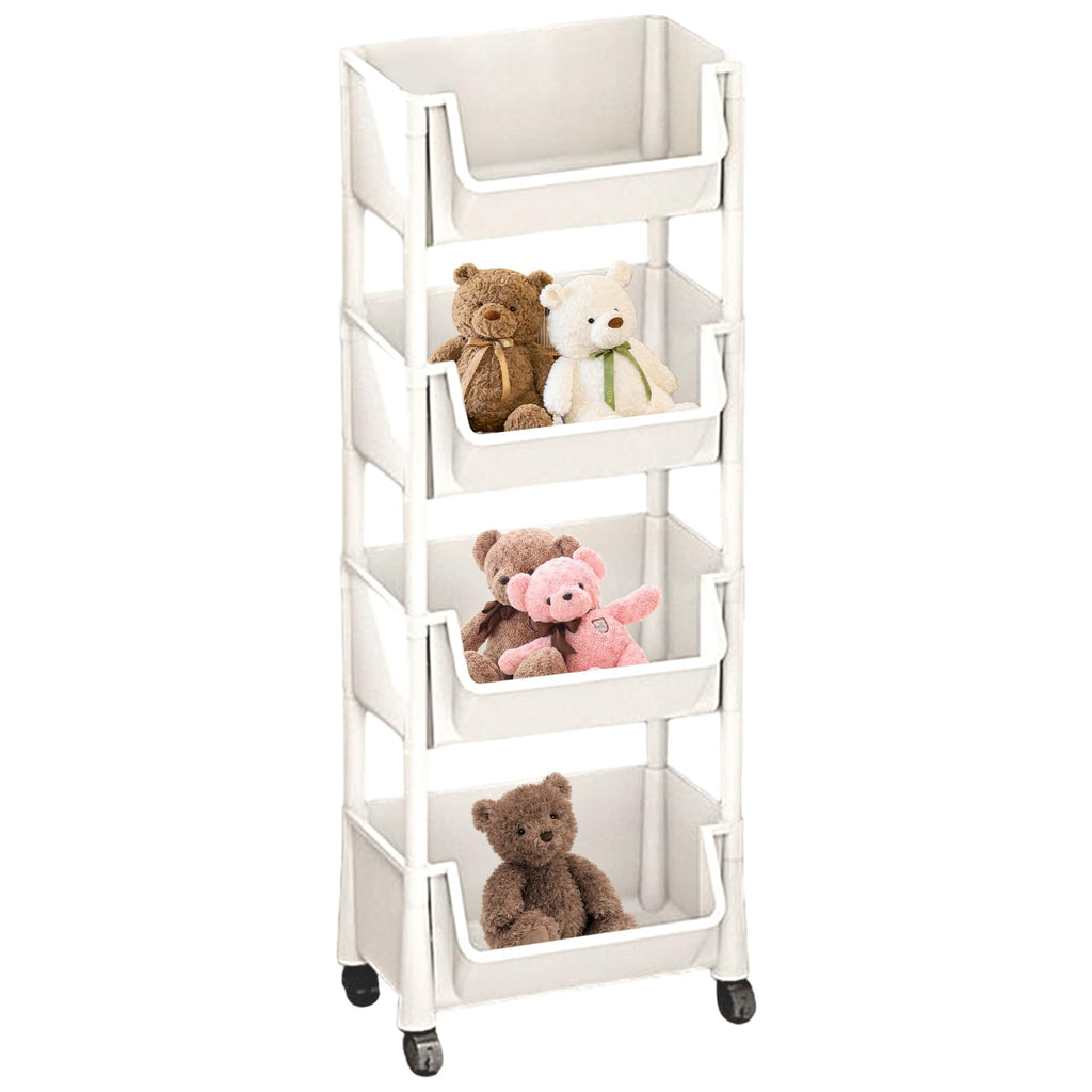 Beige Multifunctional Large-Capacity Plastic Storage Cart with Wheels – Multi-Tier Shelving Unit