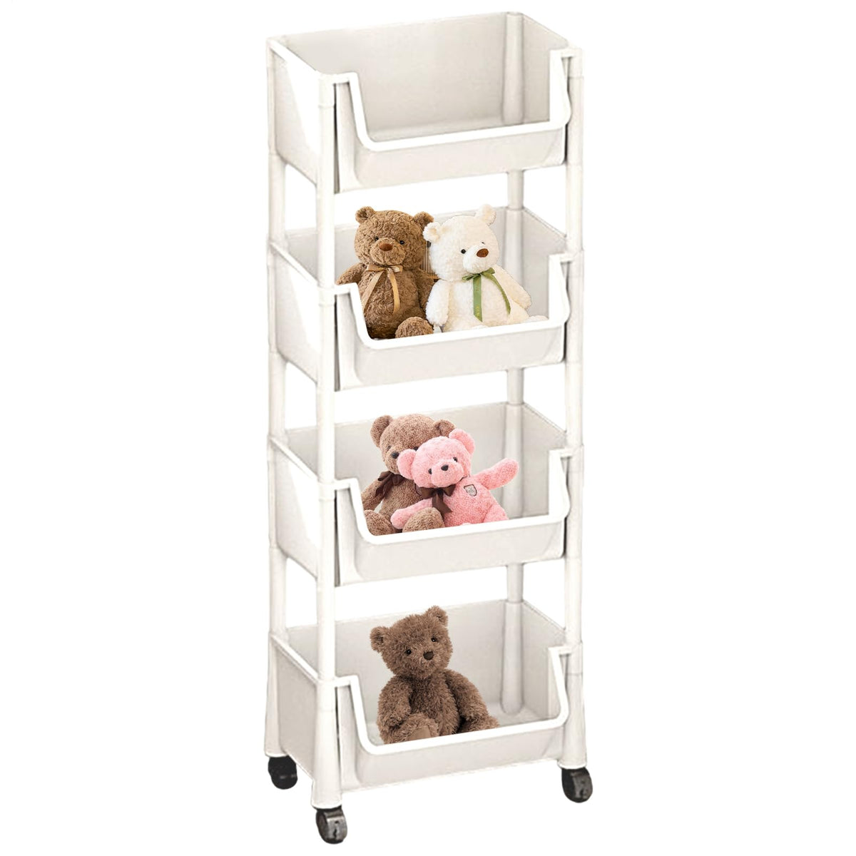Beige Multifunctional Large-Capacity Plastic Storage Cart with Wheels – Multi-Tier Shelving Unit