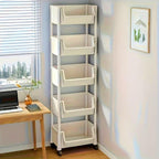 Beige Multifunctional Large-Capacity Plastic Storage Cart with Wheels – Multi-Tier Shelving Unit