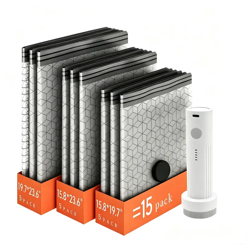Wireless Travel Vacuum Storage Bag Set (Includes Rechargeable Air Pump)