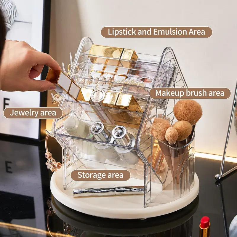 360-Degree Rotatable Compartmentalized Cosmetic Organizer Box