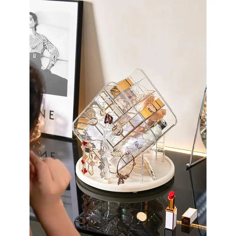 360-Degree Rotatable Compartmentalized Cosmetic Organizer Box