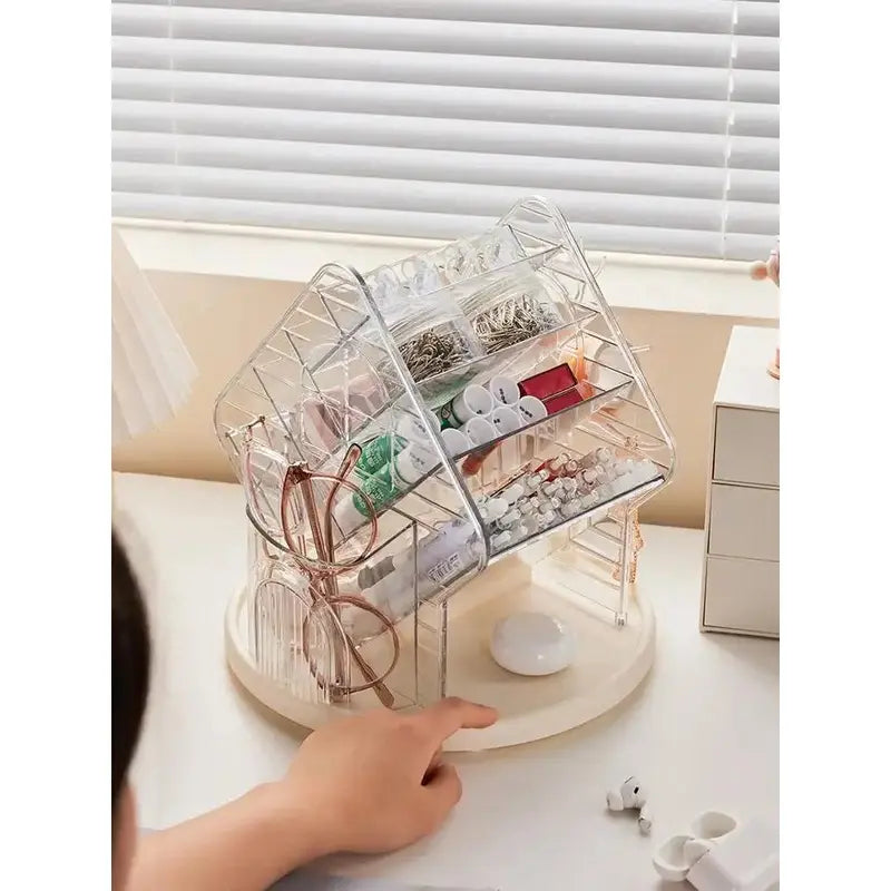 360-Degree Rotatable Compartmentalized Cosmetic Organizer Box