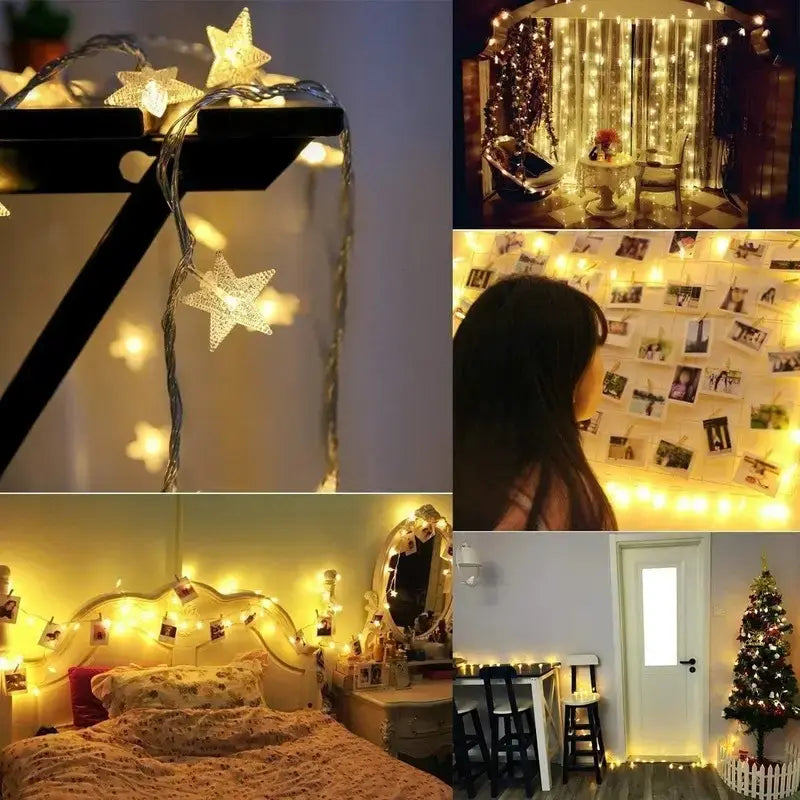 Star String Lights, LED Plug in String Lights Warm White Fairy Lights for Christmas/Wedding/Party Indoor and Outdoor Decoration