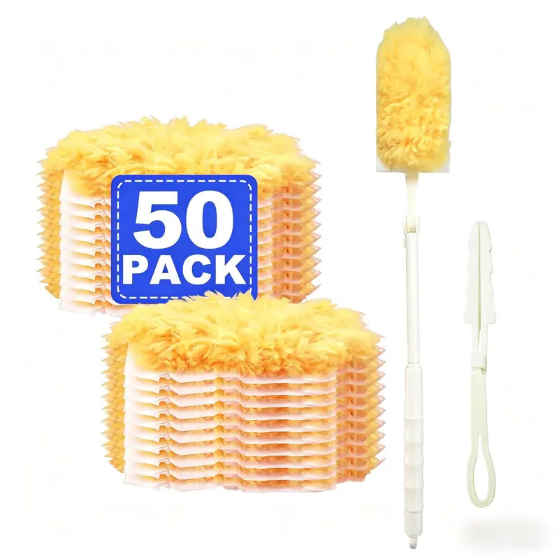 Disposable Electrostatic Duster Refills (50-Pack) - Simple Synthetic House Cleaning Tool Replacement Parts, Home-Friendly Duster Replacement Head, Adsorbent Fibers Grab Fine Dust, Bendable Head for Hard-to-Reach Areas