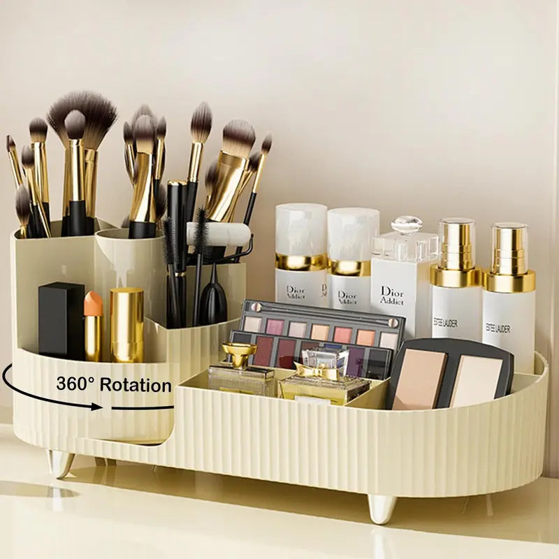 Rotating Makeup Organizer for Vanity with Brush Holder
