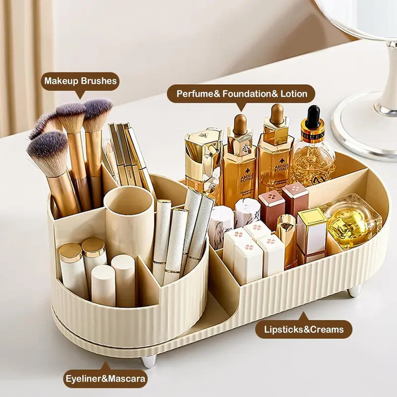 Rotating Makeup Organizer for Vanity with Brush Holder