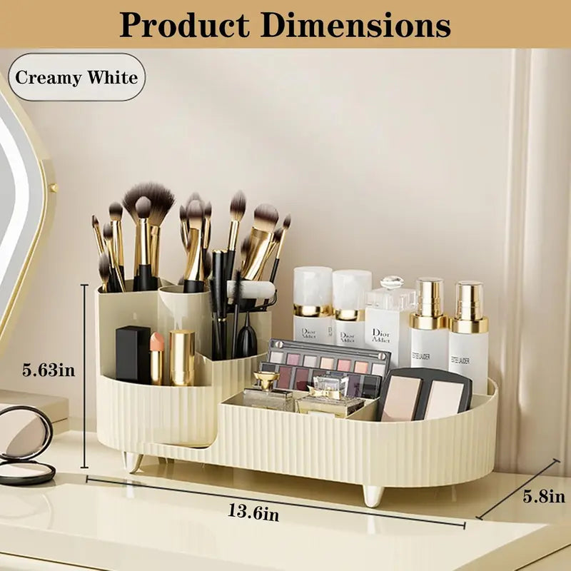 Rotating Makeup Organizer for Vanity with Brush Holder