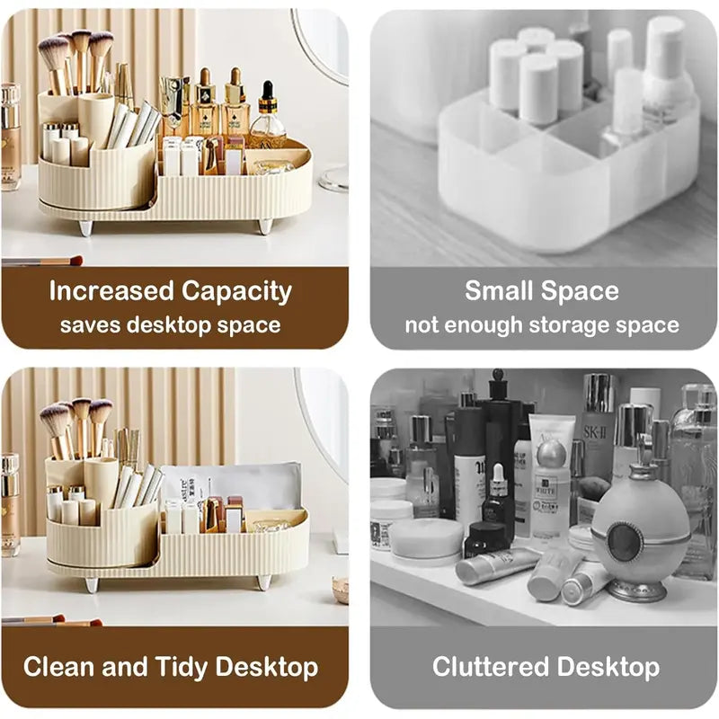 Rotating Makeup Organizer for Vanity with Brush Holder